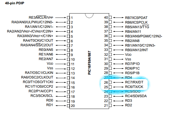 16F887-pinout-UART • Garage Tech